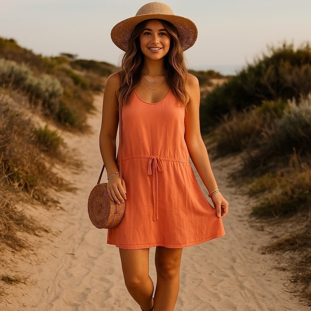 Lavender Brown Scoop Neck Orange Sundress - Size M - NWT